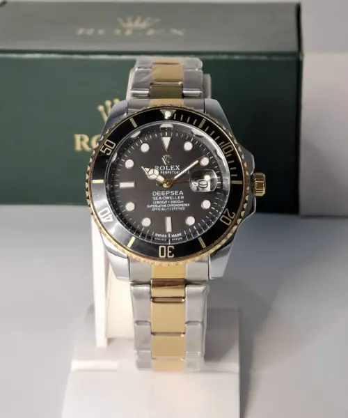 Rolex Black Dial With Golden Chain/Silver Chain
